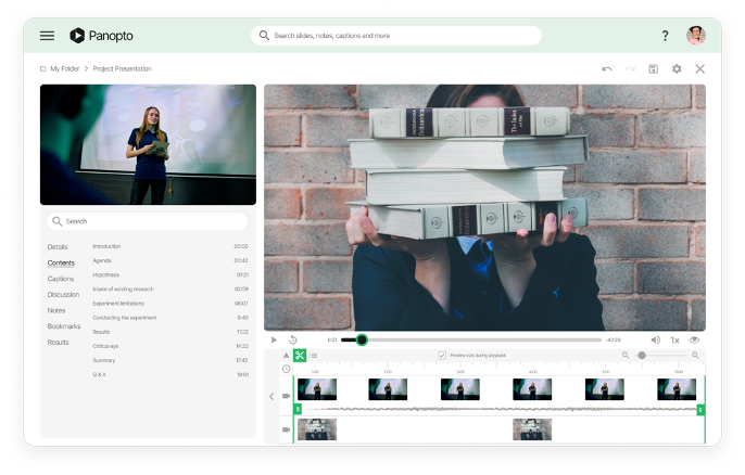 Editing video online senza sforzo da Panopto con un'interfaccia intuitiva